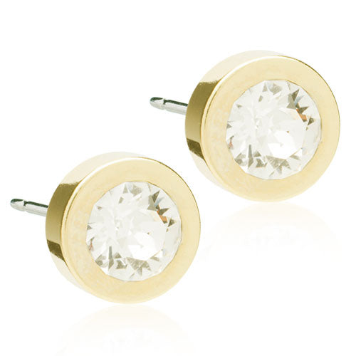 Bezel Crystal Earrings - Assorted Sizes - Golden Titanium