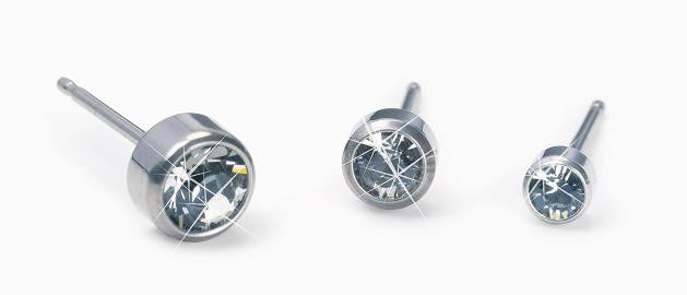 Bezel Crystal Earrings - Assorted Sizes and Colours - Silver & Natural Titanium